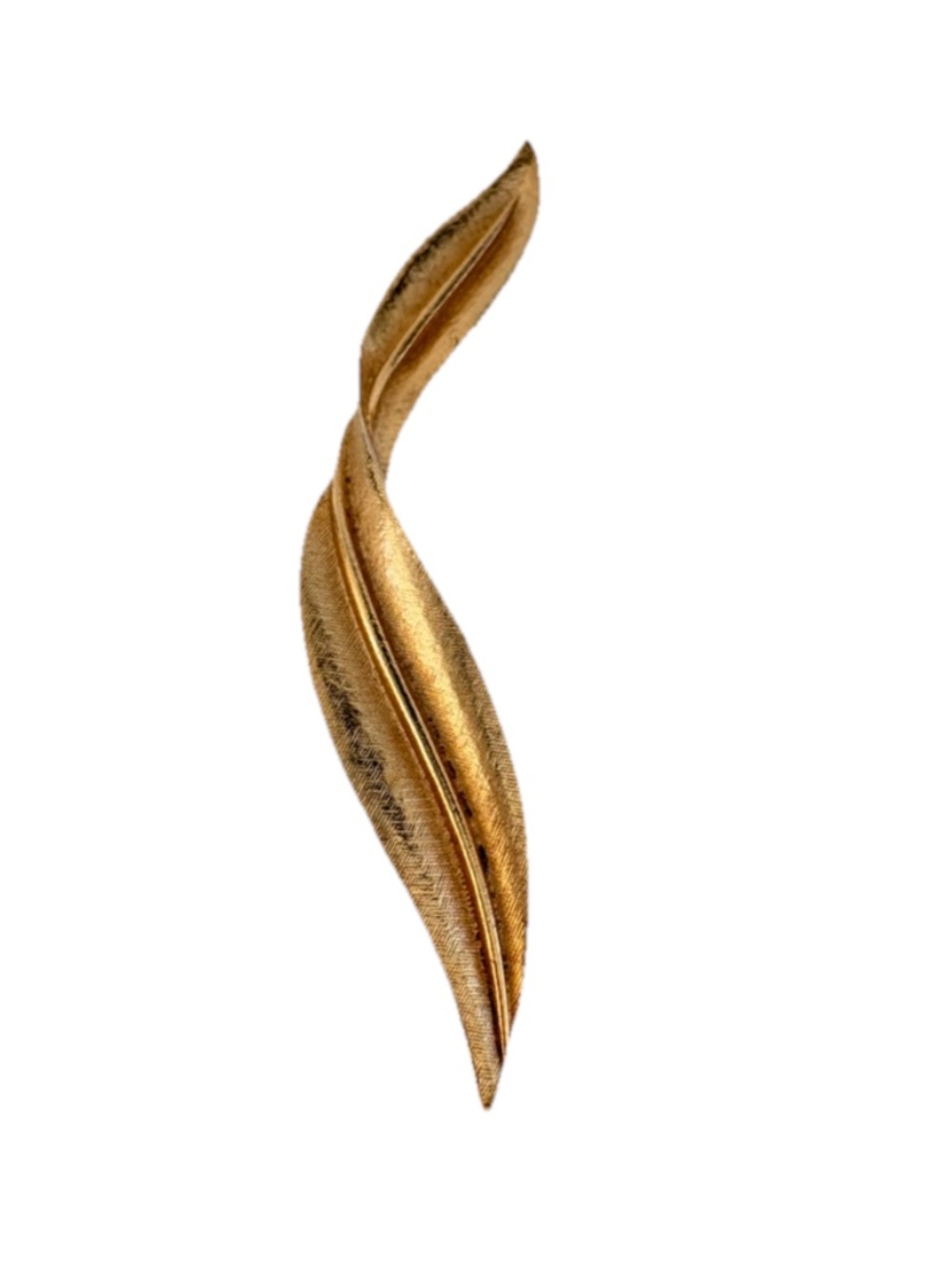 Gold Leaf Sculptural Brooch Textured Gold Tone Statement Pin - Picture 1 of 11